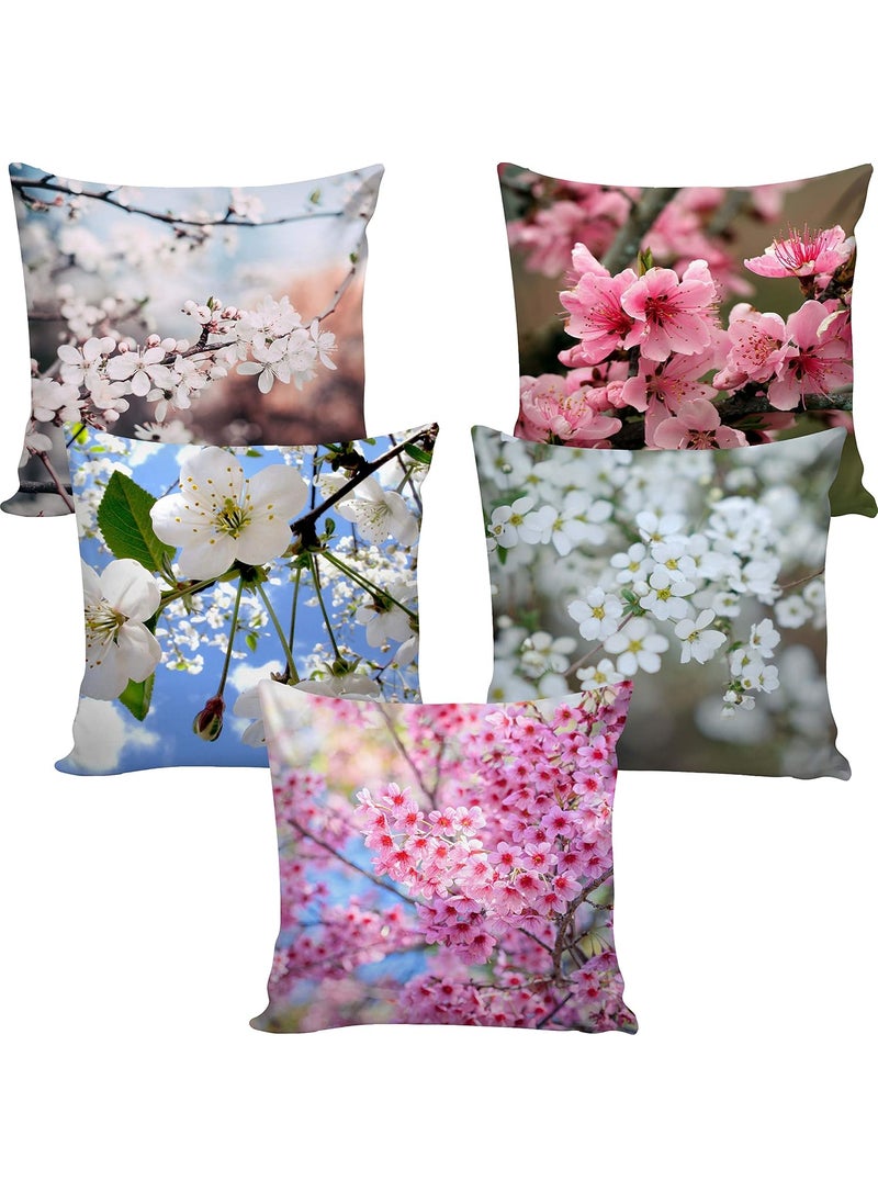 AMAZE ATTIRES Decorative Printed Square Cushion Cover Set of 5 Throw Pillow CoversCases for Couch Sofa Home 24 x 24 inch or 60cm x 60cm ATCU089