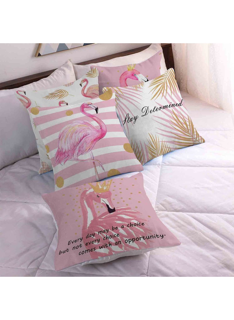 AMAZE ATTIRES Decorative Printed Square Cushion Cover Set of 5 Throw Pillow CoversCases for Couch Sofa Home 24 x 24 inch or 60cm x 60cm Pink Theme