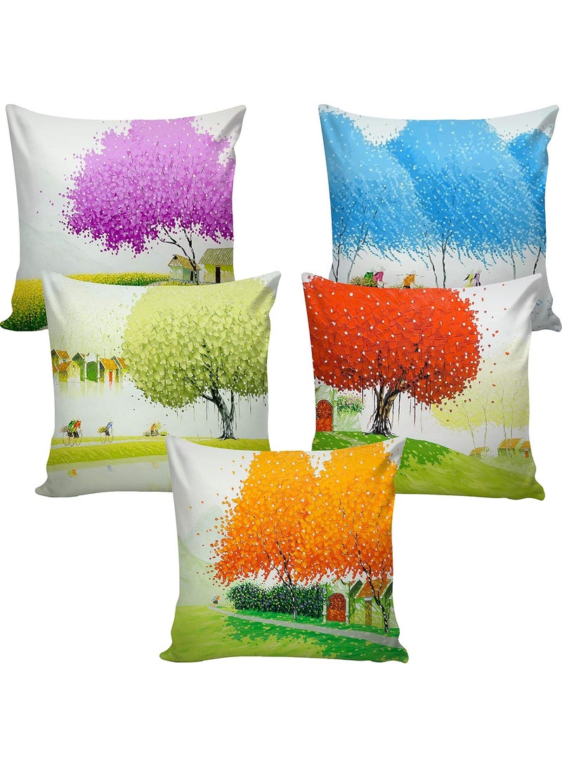 AMAZE ATTIRES Decorative Printed Square Cushion Cover Set of 5 Throw Pillow CoversCases for Couch Sofa Home 24 x 24 inch or 60cm x 60cm ATCU059