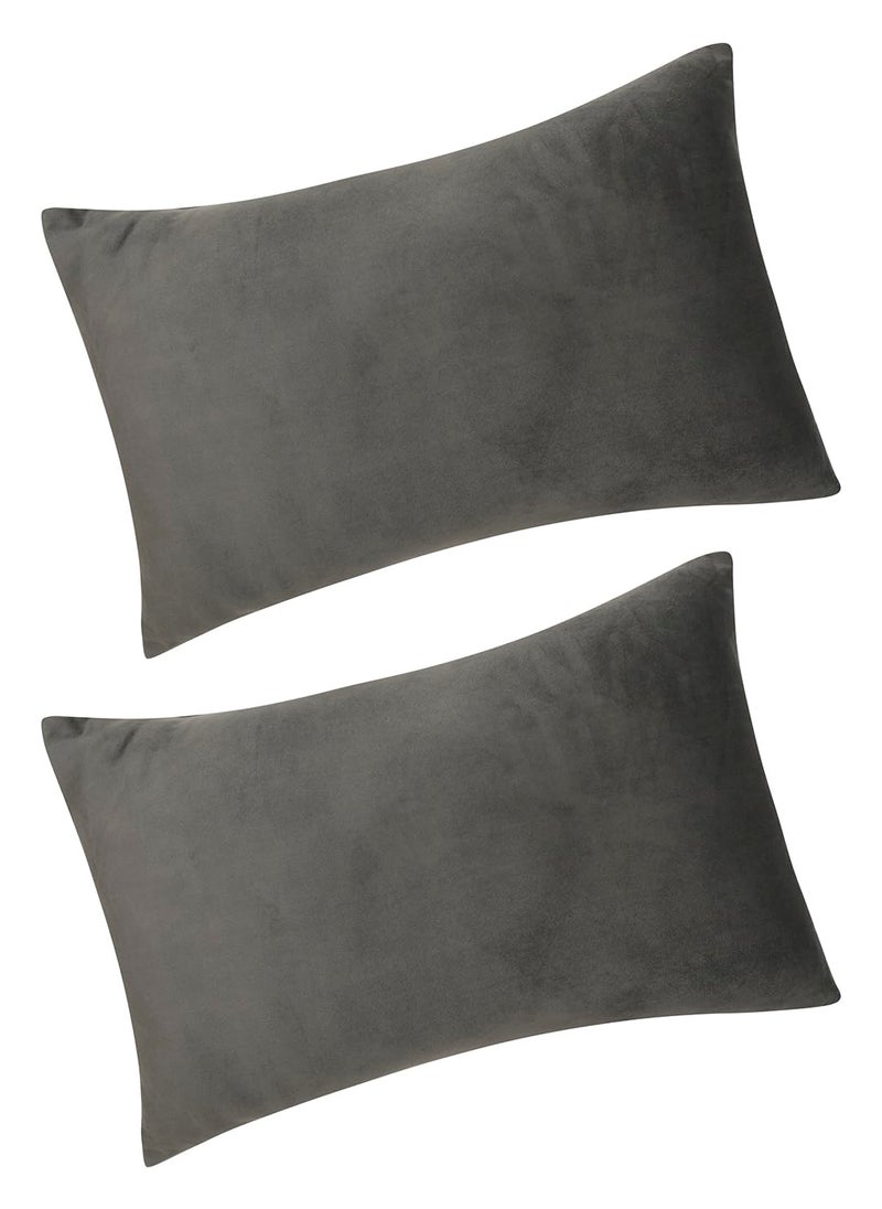 The Conversion Set of 2 Premium Super Soft Velvet Pure Mercerized Solid Design Dark Grey Color 2 pc Pillow Cover 17x27