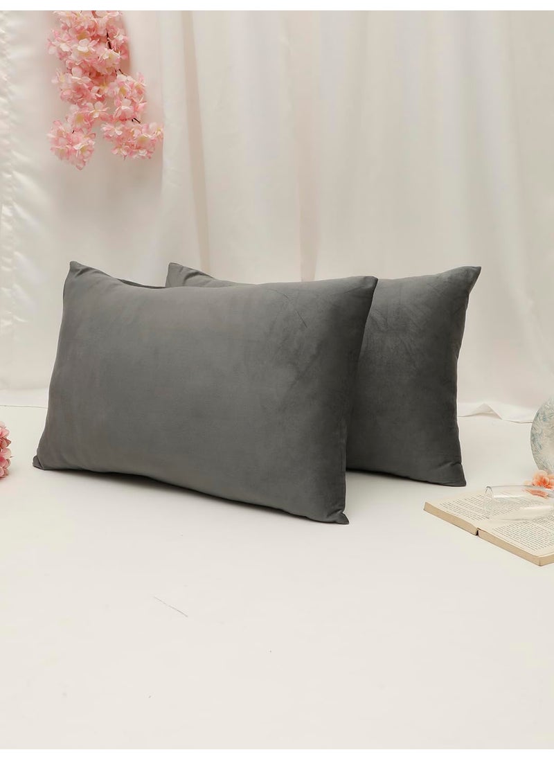 The Conversion Set of 2 Premium Super Soft Velvet Pure Mercerized Solid Design Dark Grey Color 2 pc Pillow Cover 17x27