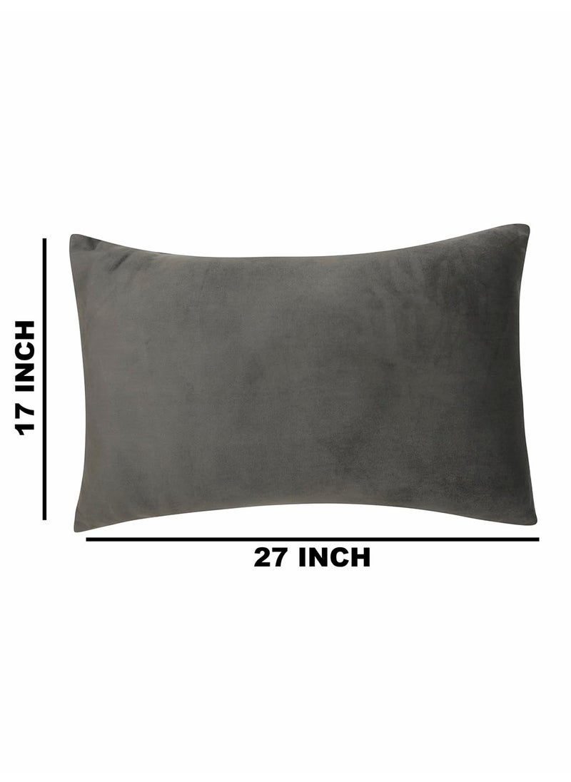 The Conversion Set of 2 Premium Super Soft Velvet Pure Mercerized Solid Design Dark Grey Color 2 pc Pillow Cover 17x27
