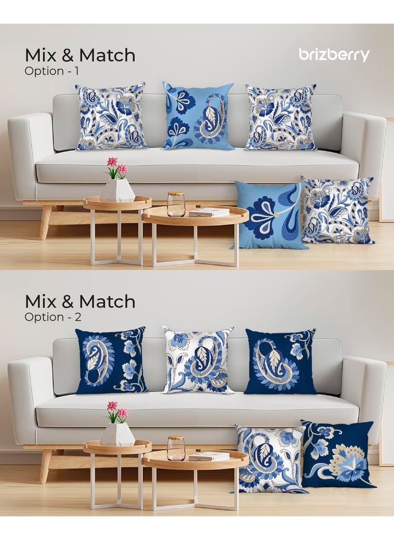Brizberry Designer Ethnic Decorative Premium Poly Cotton Throw Pillow Cushion Covers Double Side Printing Set of 5 16 inch x 16 inch Design 70