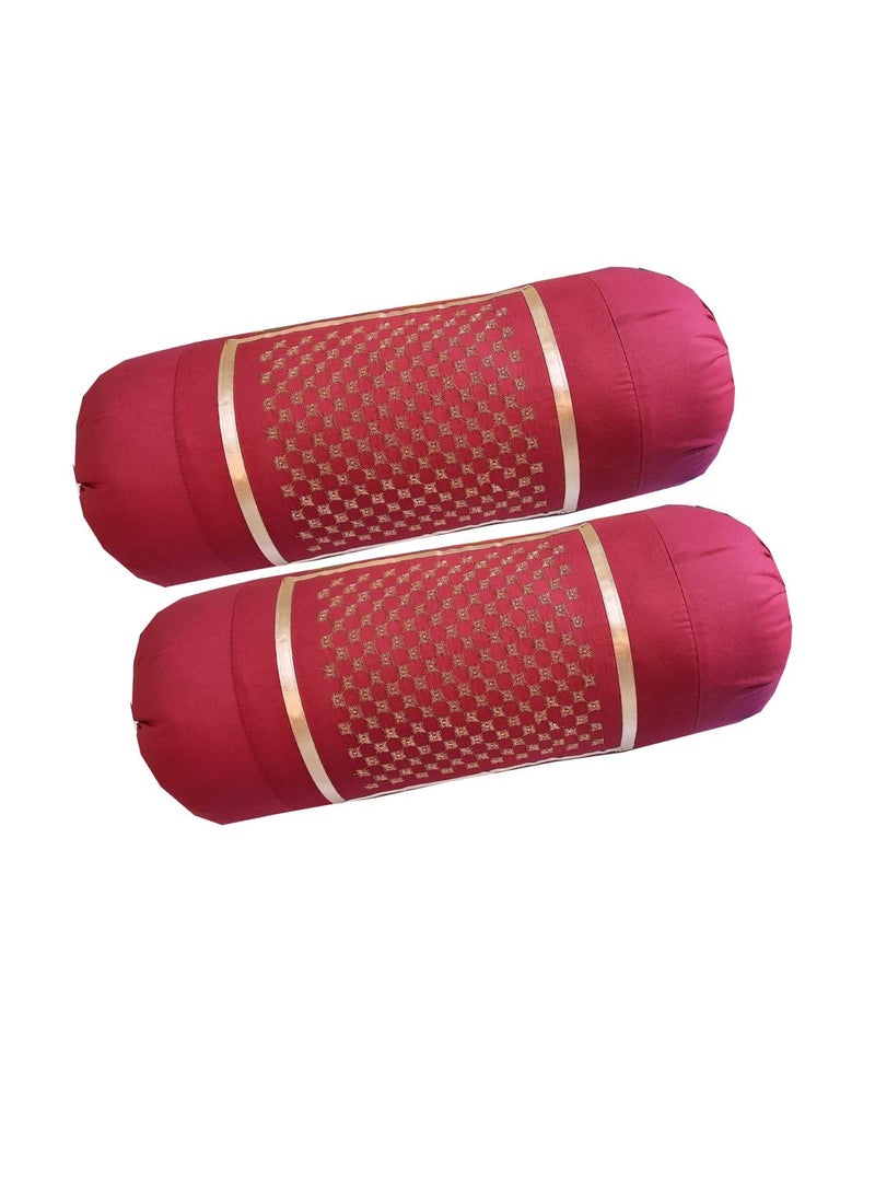 HSR Collection 100 Cotton Embroidered Stone Designed Bolster Cover Set of 4 Maroon White