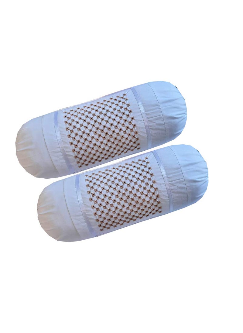 HSR Collection 100 Cotton Embroidered Stone Designed Bolster Cover Set of 4 Maroon White