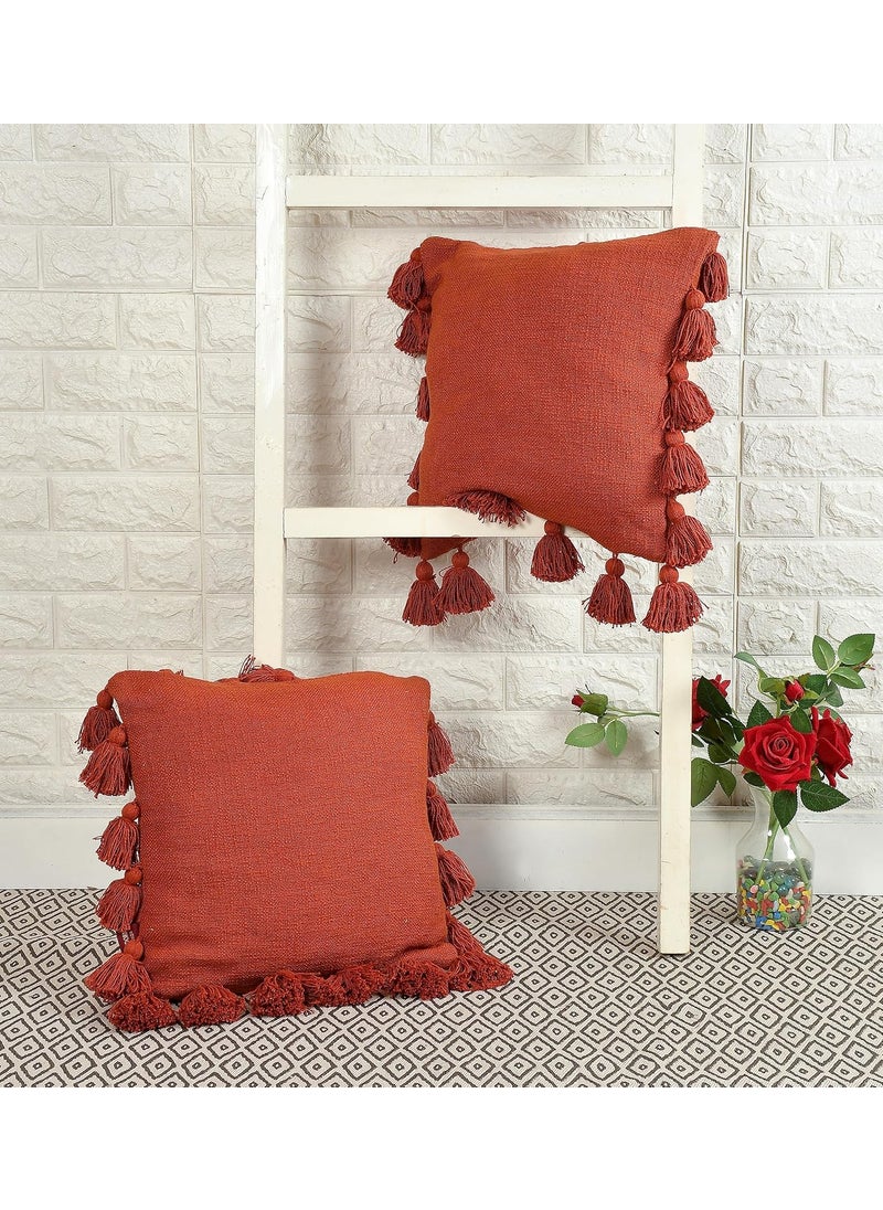 HOMADORN Luxury Cotton Handmade Decorative Boho Throw Pillow Covers with Tassels 16X16 for Decorative Sofa Couch Living Room Indoor Outdoor Chair Car Farmhouse Rust 2