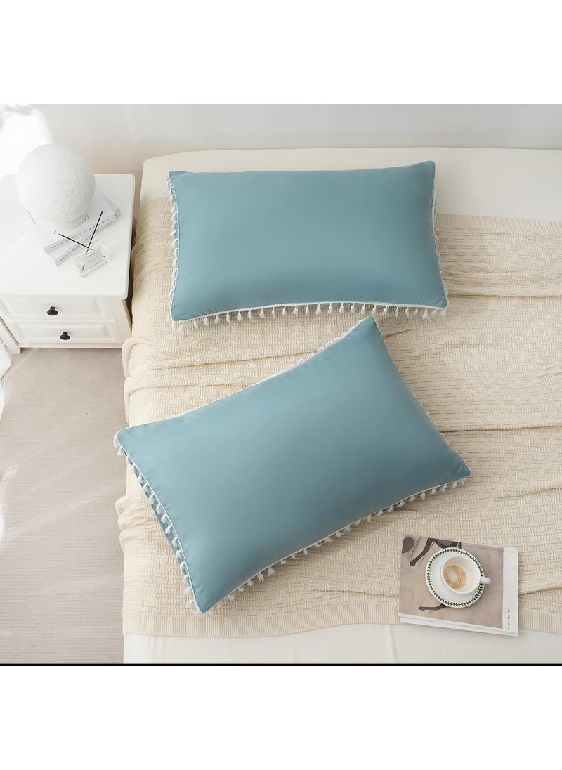Brownmonkey Tassel Ultra Soft Velvet Body Pillow CoverCase Pillowcase with Hidden Zipper Sea Green 20x36
