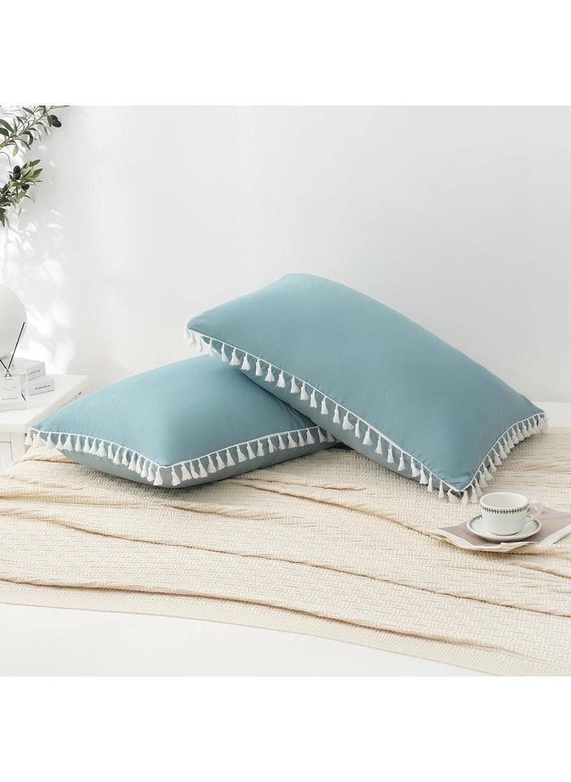 Brownmonkey Tassel Ultra Soft Velvet Body Pillow CoverCase Pillowcase with Hidden Zipper Sea Green 20x36