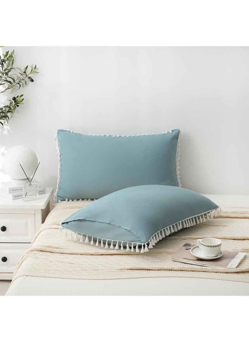 Brownmonkey Tassel Ultra Soft Velvet Body Pillow CoverCase Pillowcase with Hidden Zipper Sea Green 20x36