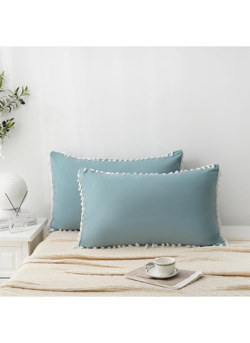 Brownmonkey Tassel Ultra Soft Velvet Body Pillow CoverCase Pillowcase with Hidden Zipper Sea Green 20x36