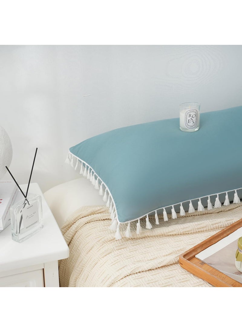 Brownmonkey Tassel Ultra Soft Velvet Body Pillow CoverCase Pillowcase with Hidden Zipper Sea Green 20x36