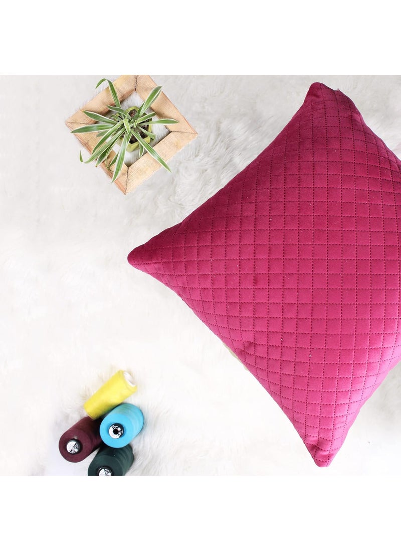 ZUKIODECOR Luxurious Soft Decorative Quilted Velvet Solid Square Throw Pillow Covers for Sofa Living Room or Home Decor 210 TC Cushion Covers 16 Inch X 16 Inch Set of 5 Maroon