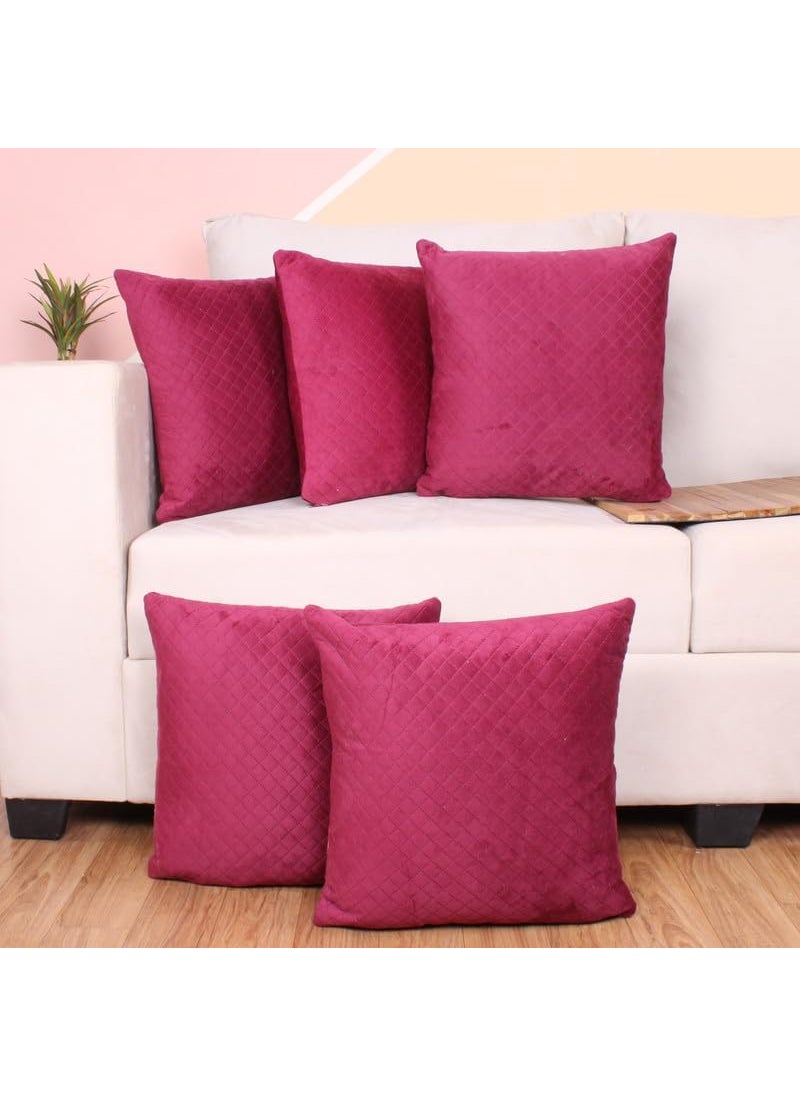 ZUKIODECOR Luxurious Soft Decorative Quilted Velvet Solid Square Throw Pillow Covers for Sofa Living Room or Home Decor 210 TC Cushion Covers 16 Inch X 16 Inch Set of 5 Maroon