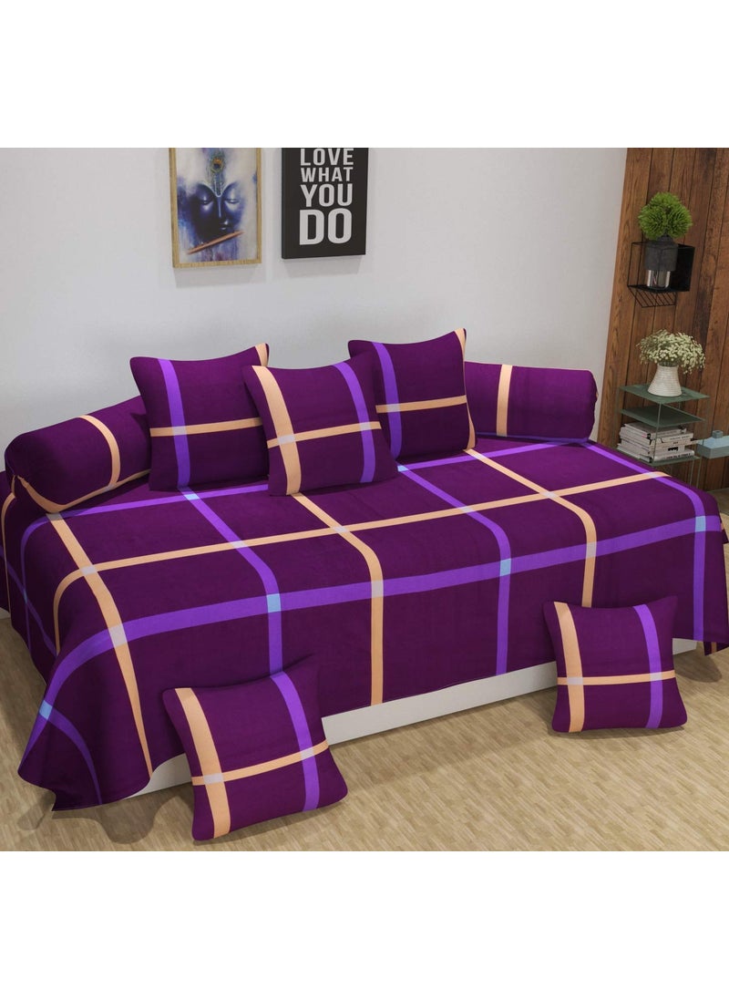 FESTIVAL HOME FURNISHINGS Polycotton Diwan Covers Set of 8 Pieces 60X90 Bedsheet 16x16 Cushion Covers 18x28 Bolster Covers Purple Large Size