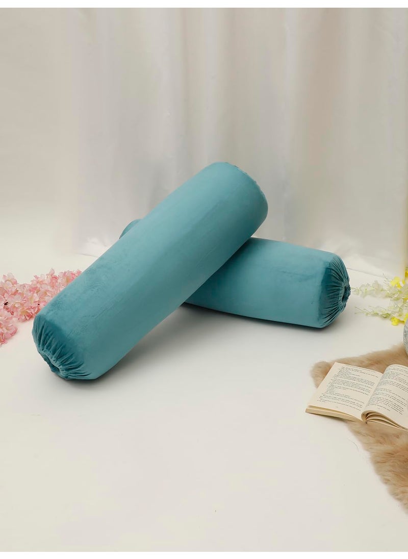 THE CONVERSION Set of 2 Premium Super Soft Velvet Pure Mercerized Fabric Solid Design Turquoise Color Bolster CoverLoad Cover 2 pc 15x30 38 cm x 75 cm