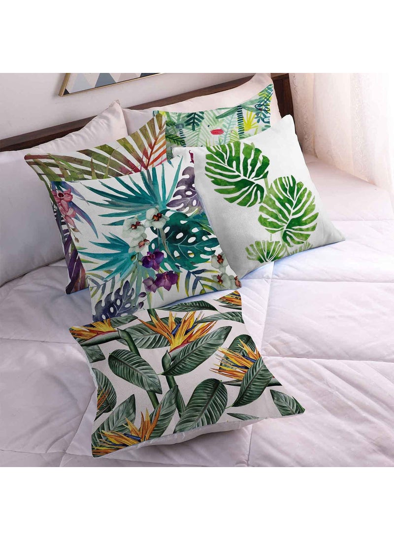 AMAZE ATTIRES Decorative Printed Square Cushion Cover Set of 5 Throw Pillow CoversCases for Couch Sofa Home 24 x 24 inch or 60cm x60cm Nature