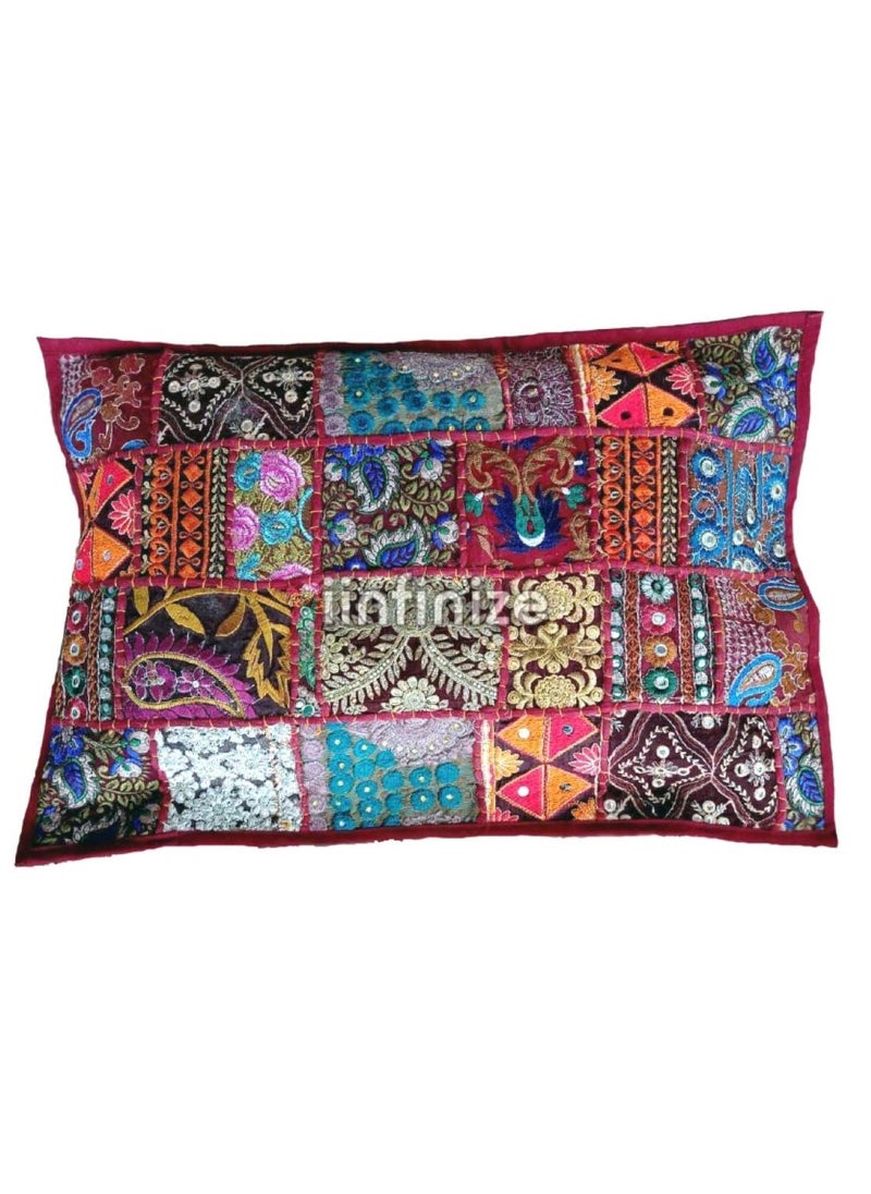 iinfinize Home Decorative Pillow Case 16x24 Inch Handmade Patchwork Cushion Cover Traditional Hand Embroidery Pillow Cover Pack of 2 Throw Vintage Bed Pillowcase