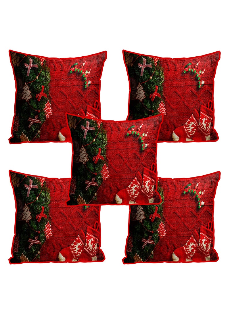 DREAMVIO Polyester Jute Merry Christmas ThrowPillow Covers Cushion Covers for Living Room Set of 5 16 X 16 Inch Multicolor Dv516Mccjute0063