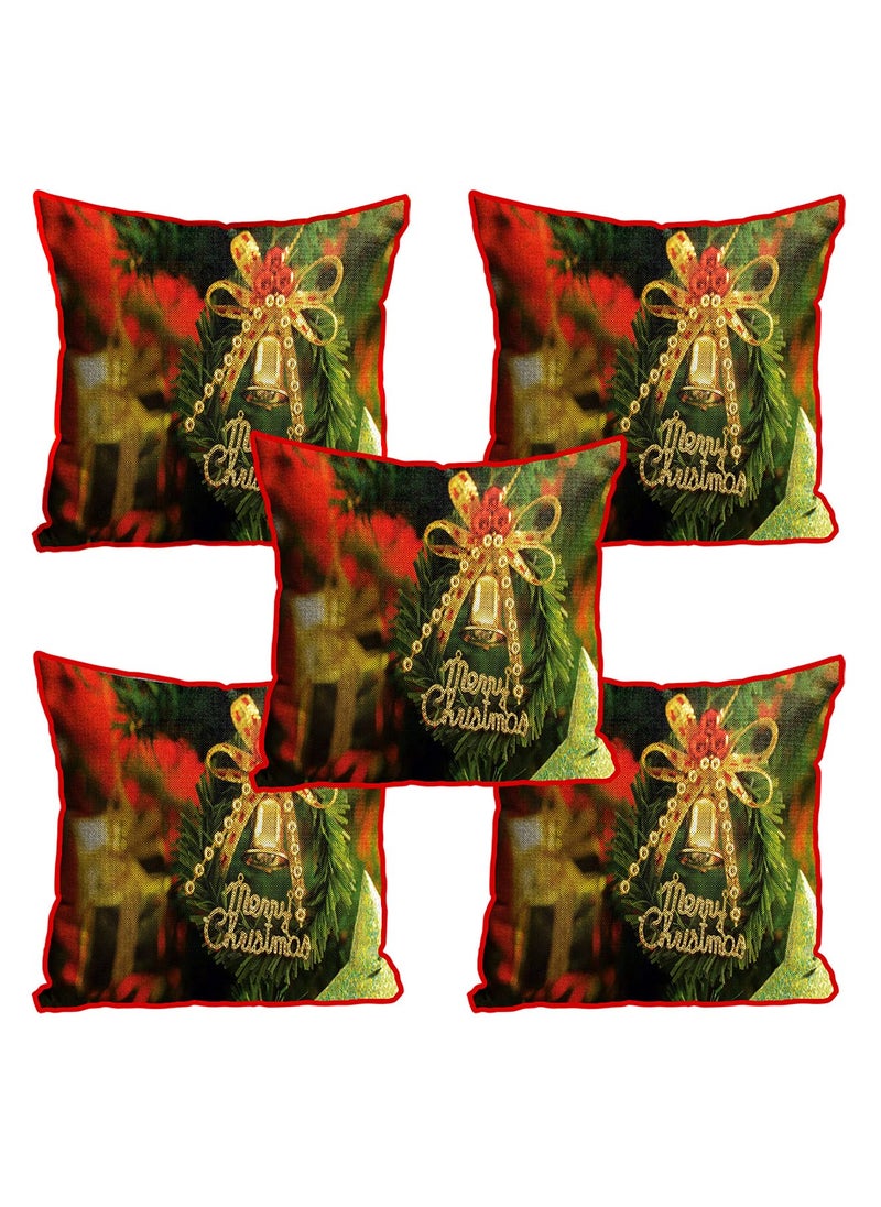 DREAMVIO Polyester Jute Merry Christmas ThrowPillow Covers Cushion Covers for Living Room Set of 5 16 X 16 Inch Multicolor Dv516Mccjute0059
