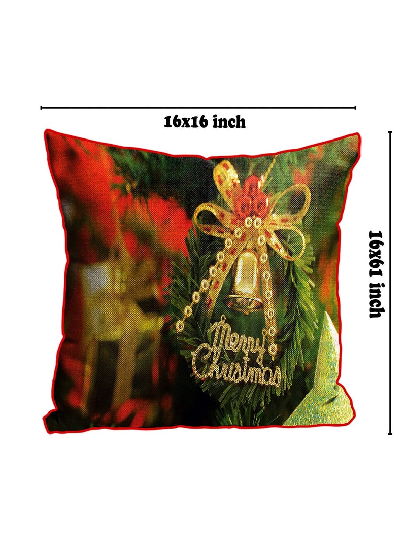DREAMVIO Polyester Jute Merry Christmas ThrowPillow Covers Cushion Covers for Living Room Set of 5 16 X 16 Inch Multicolor Dv516Mccjute0059