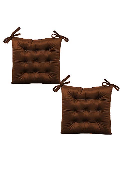 Daddy Cool Soft Velvet Indoor Outdoor Sofa Chair PadDiningFloorBack Seat Chair Cushionwith Ties Handmade Quilting Set of 2 16 Square Brown
