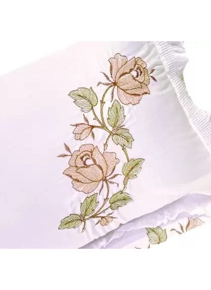 Wonder Decor Embroidered Cotton Pillow Cover 100 Cotton Very Soft Fabric with Zipper at Back Set of 6 Piece White Side Flower