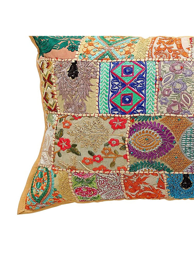 iinfinize Patchwork Pillow Cover Handmade Pillow Cover 1624 Inch Hand Embroidery Vintage Khambadiya Bed Cushion Case Set of 2 Floral Design Pillow Case Ethnic Bedding Pillow Case