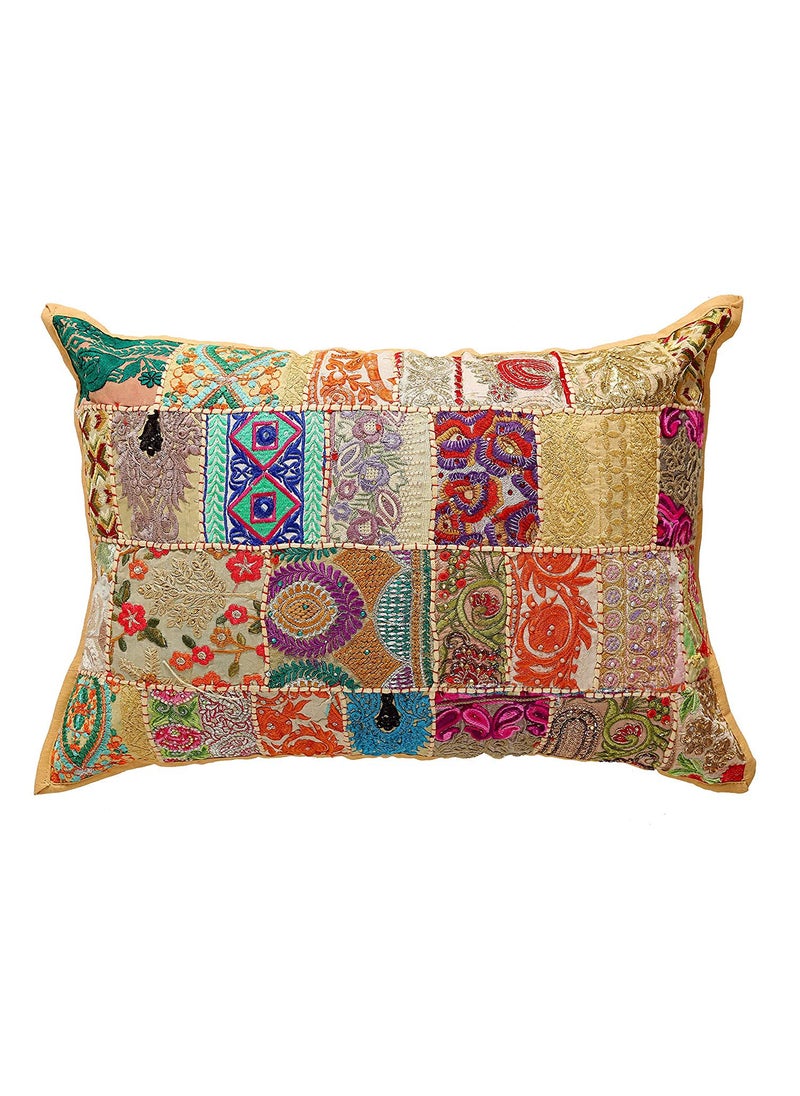 iinfinize Patchwork Pillow Cover Handmade Pillow Cover 1624 Inch Hand Embroidery Vintage Khambadiya Bed Cushion Case Set of 2 Floral Design Pillow Case Ethnic Bedding Pillow Case