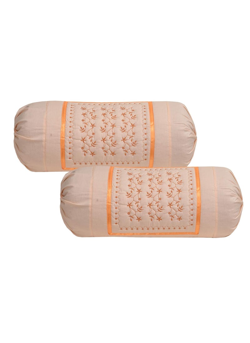 HSR Collection Embroidered Cotton Bolster Round Pillow Covers Pack of 4 Maroon Orange