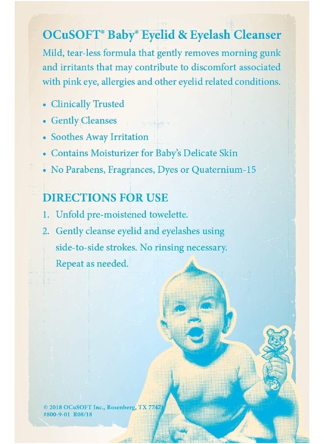 OCuSOFT Baby Eyelid and Eyelash Cleanser, Pre-Moistened Towelette, White/Blue 20 Count