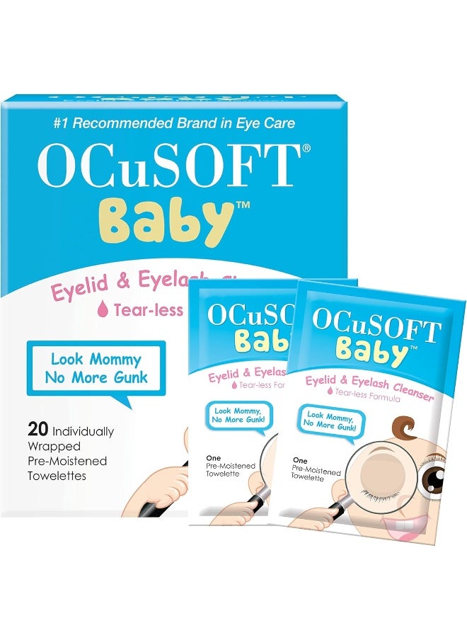 OCuSOFT Baby Eyelid and Eyelash Cleanser, Pre-Moistened Towelette, White/Blue 20 Count