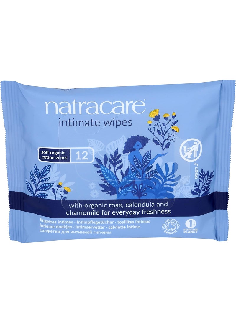 Natracare Organic Cotton Intimate Wipes Infused with Organic Essential Oils of Chamomile, Calendula and French Rose, 12 Wipes per pack (24 Pack, 288 wipes total)
