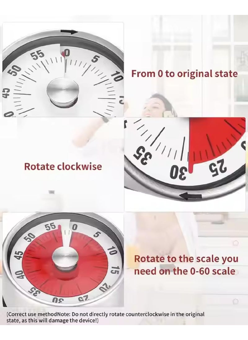 SEAHAVEN 60 miniutes Mechanical Timer Practical Alarm Timer Mini Compact Mechanical Inner Core Clear Display for Applying Facial Masks and Taking a Nap for Most People for Cooking Pack of 1