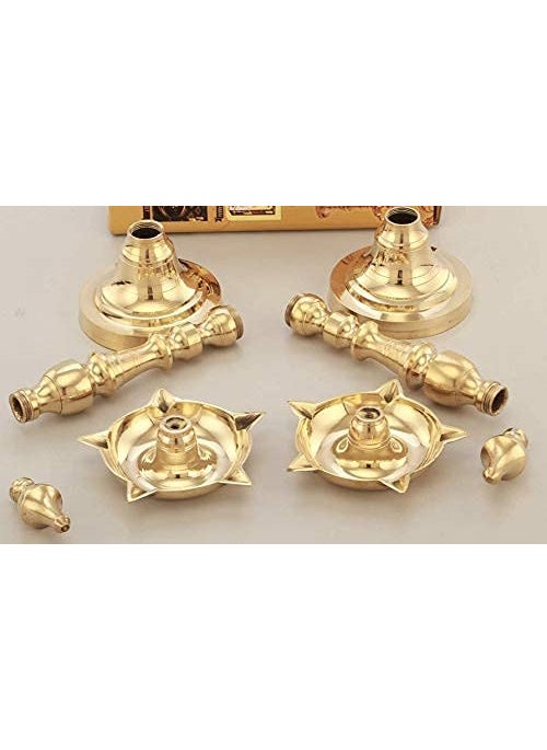Brass Gallery Brass Diwali Puja Oil Diya Fancy Samayi Height 10 inch Kashi Samayi Height 9 inch