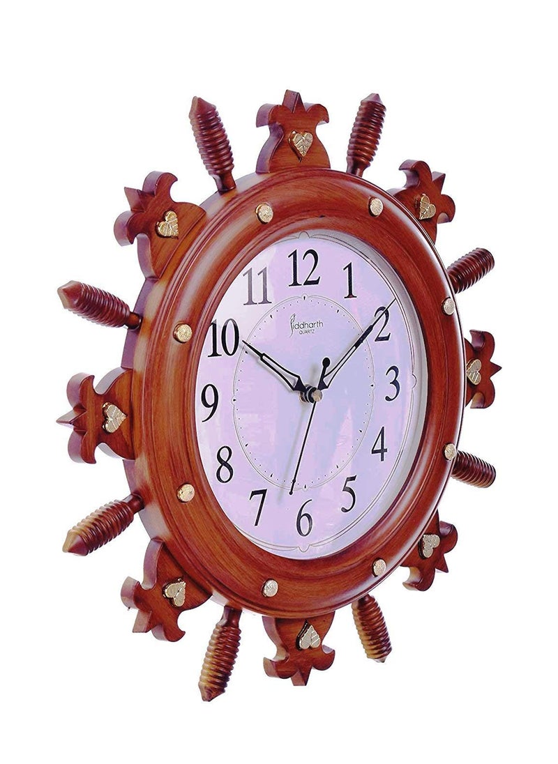 LYONIC Siddharth Quartz Wall Clock in Wooden Color for HomeLiving RoomBedroomKitchen with One Year Warranty Brown 37cm X 37cm X 5cm