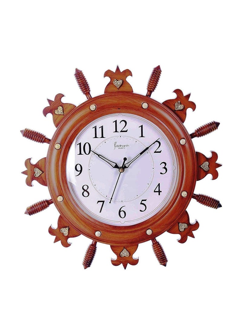 LYONIC Siddharth Quartz Wall Clock in Wooden Color for HomeLiving RoomBedroomKitchen with One Year Warranty Brown 37cm X 37cm X 5cm