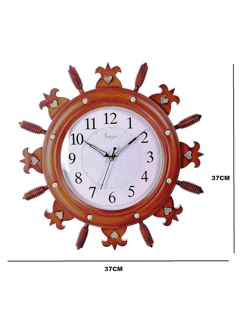 LYONIC Siddharth Quartz Wall Clock in Wooden Color for HomeLiving RoomBedroomKitchen with One Year Warranty Brown 37cm X 37cm X 5cm