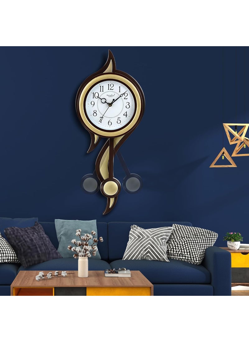 Harbour Analog Latest Stylish New Models Wall Clock with Pendulum for Home Living Room Hall Bedroom Size Height 52 CM X Width 22 CM Home Decor Big Size Wall Clock fano Golden