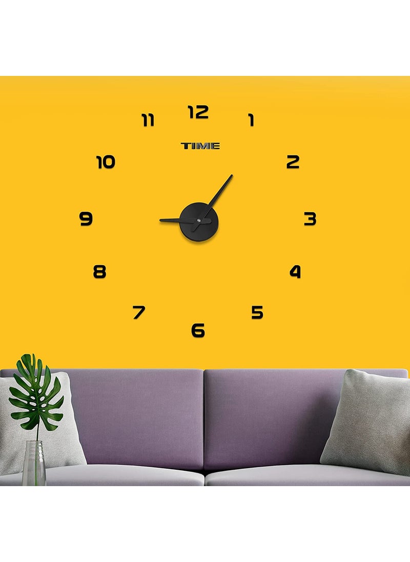 INLERA Sticker Wall ClockPlastic DIY Creative Abstract 3D Frameless Analogue with Acrylic for Living RoomBed RoomWall DecorAdjustable Black