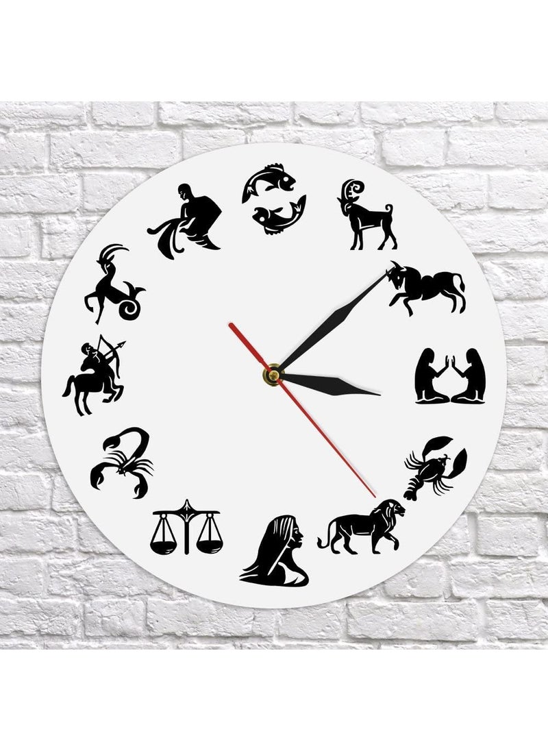NABSTER White Zodiac Sign Wall Clock Acrylic Modern Wall Clock for Home Decor Wall Art Astrology Handmade Gift Suitable for Coffee Shop Kitchen Living Room Bedroom Office Astrologers
