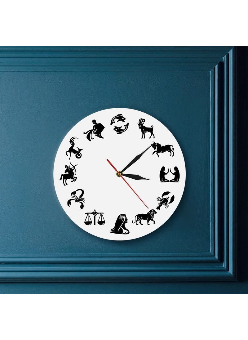 NABSTER White Zodiac Sign Wall Clock Acrylic Modern Wall Clock for Home Decor Wall Art Astrology Handmade Gift Suitable for Coffee Shop Kitchen Living Room Bedroom Office Astrologers