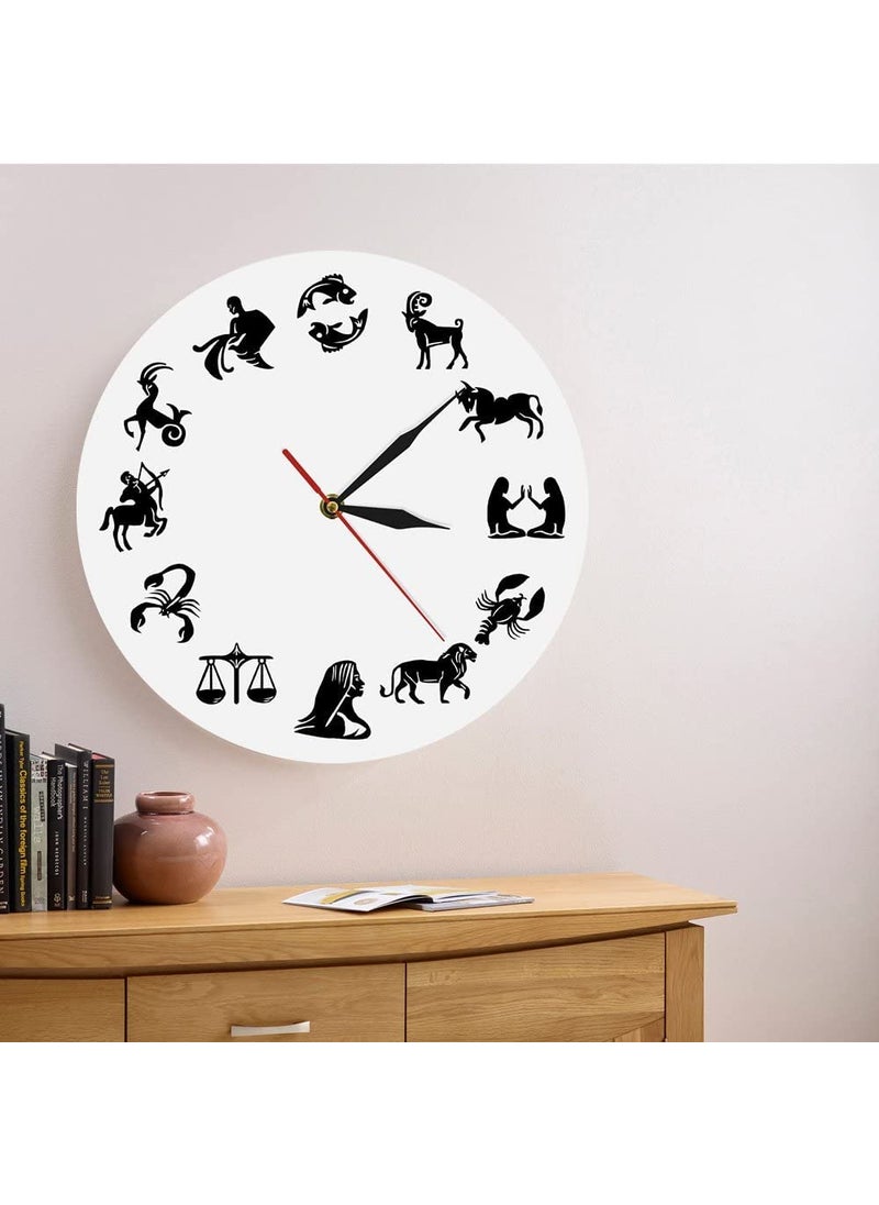 NABSTER White Zodiac Sign Wall Clock Acrylic Modern Wall Clock for Home Decor Wall Art Astrology Handmade Gift Suitable for Coffee Shop Kitchen Living Room Bedroom Office Astrologers
