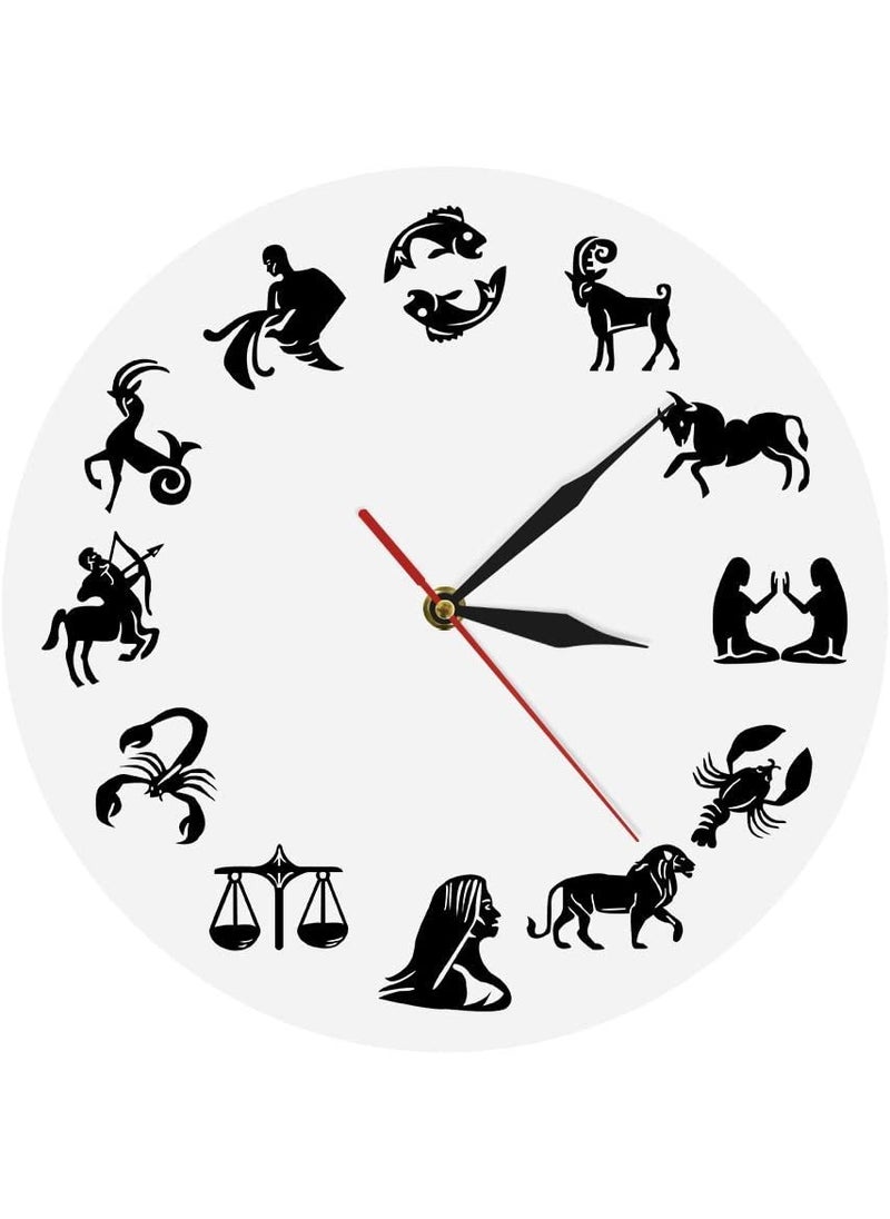 NABSTER White Zodiac Sign Wall Clock Acrylic Modern Wall Clock for Home Decor Wall Art Astrology Handmade Gift Suitable for Coffee Shop Kitchen Living Room Bedroom Office Astrologers