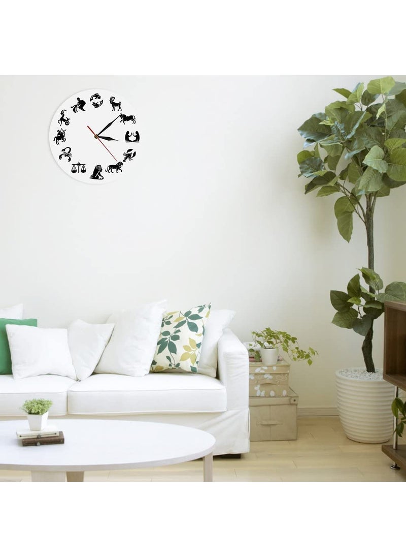 NABSTER White Zodiac Sign Wall Clock Acrylic Modern Wall Clock for Home Decor Wall Art Astrology Handmade Gift Suitable for Coffee Shop Kitchen Living Room Bedroom Office Astrologers