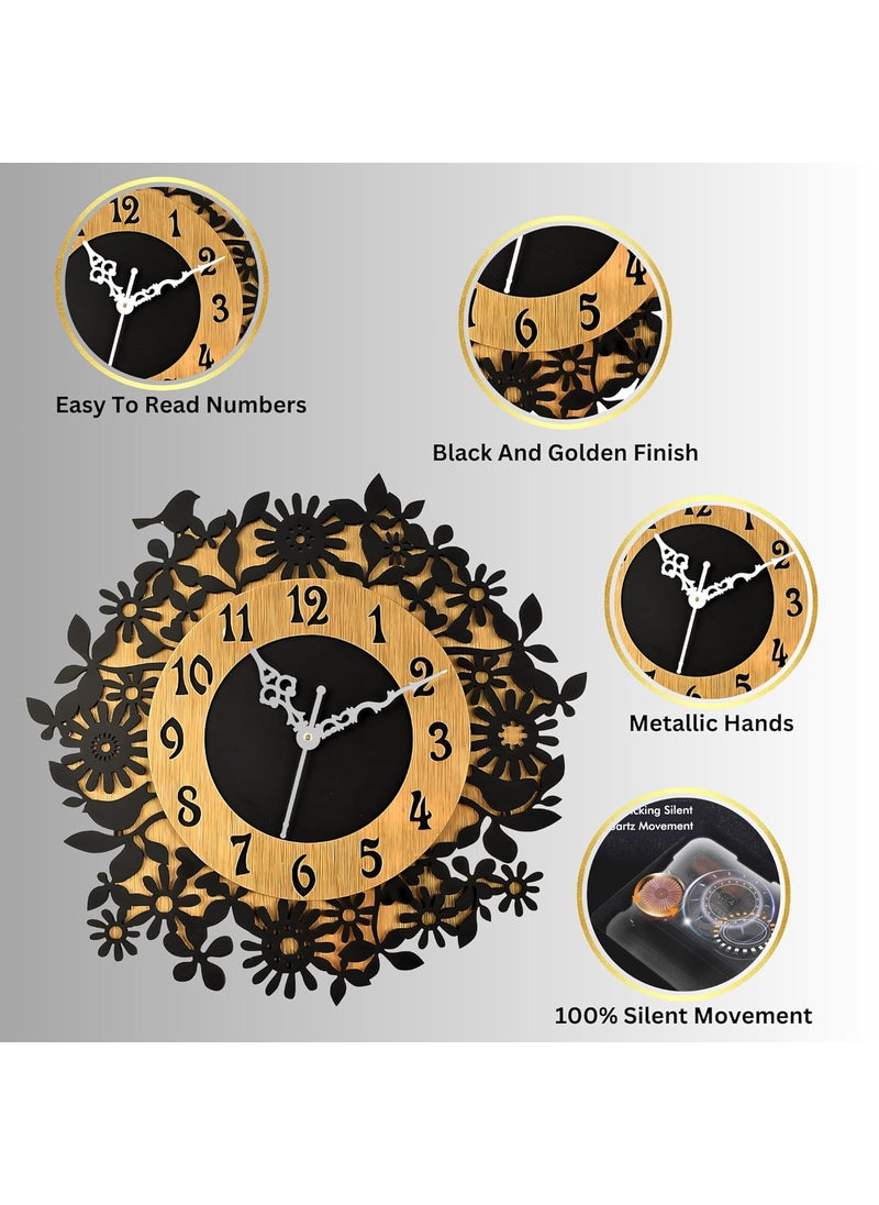 Nozvera 15 Inches Wall Clock for Home Stylish Latest Handcrafted Wooden Silent Non Ticking Antique Wall Clock Decorative Big Size Wall Clock for Home Living Room Bedroom Hall Office
