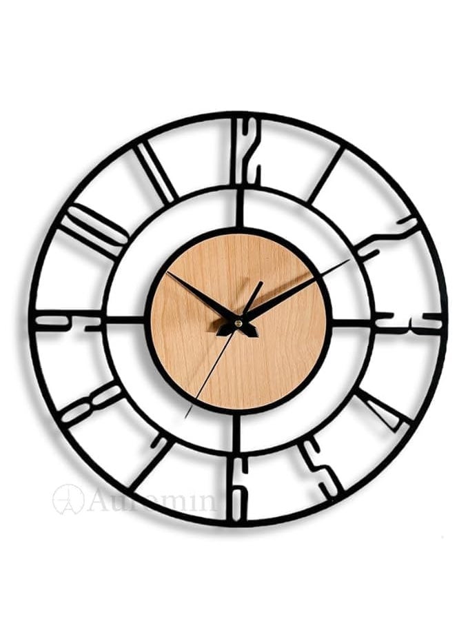 AUROMIN THE ART OF INGENUITY Analog Stylish Metal Wall Clock Living Room Office Kitchen Home and Hall Antique Fancy Big Size Modern Wall Watch Style 5 50 Cm Black Light Brown