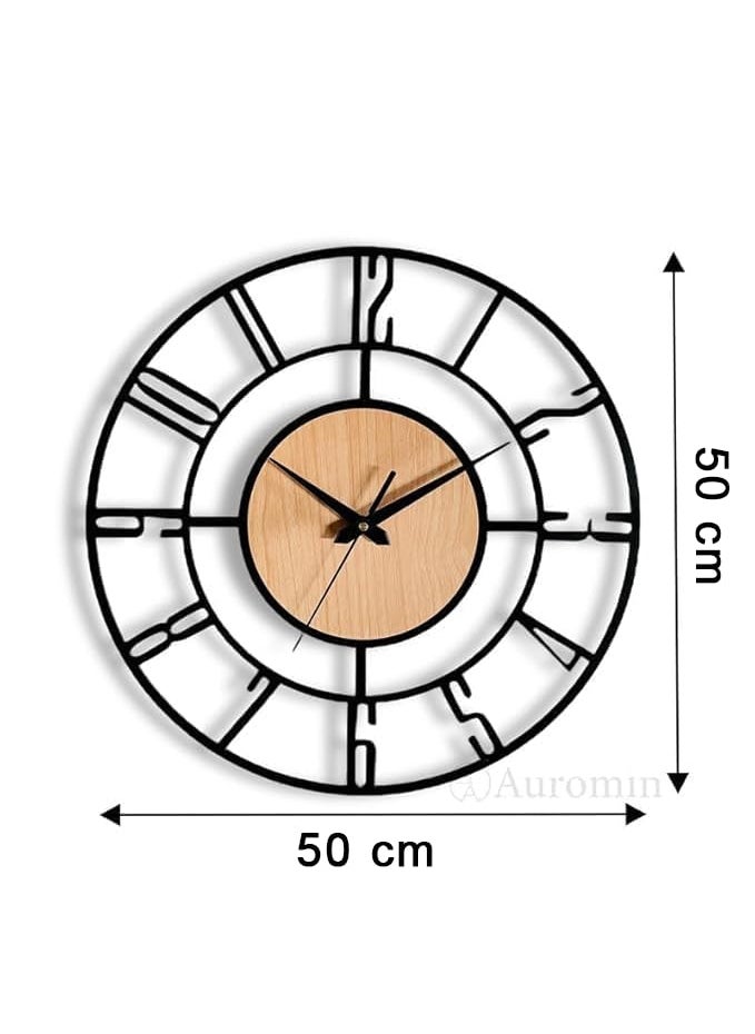 AUROMIN THE ART OF INGENUITY Analog Stylish Metal Wall Clock Living Room Office Kitchen Home and Hall Antique Fancy Big Size Modern Wall Watch Style 5 50 Cm Black Light Brown