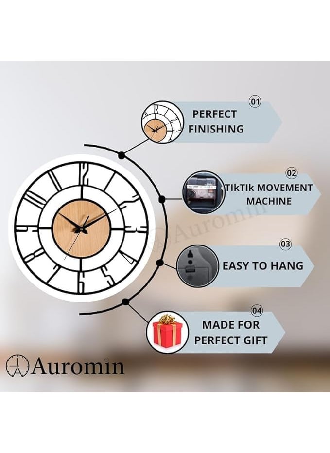 AUROMIN THE ART OF INGENUITY Analog Stylish Metal Wall Clock Living Room Office Kitchen Home and Hall Antique Fancy Big Size Modern Wall Watch Style 5 50 Cm Black Light Brown
