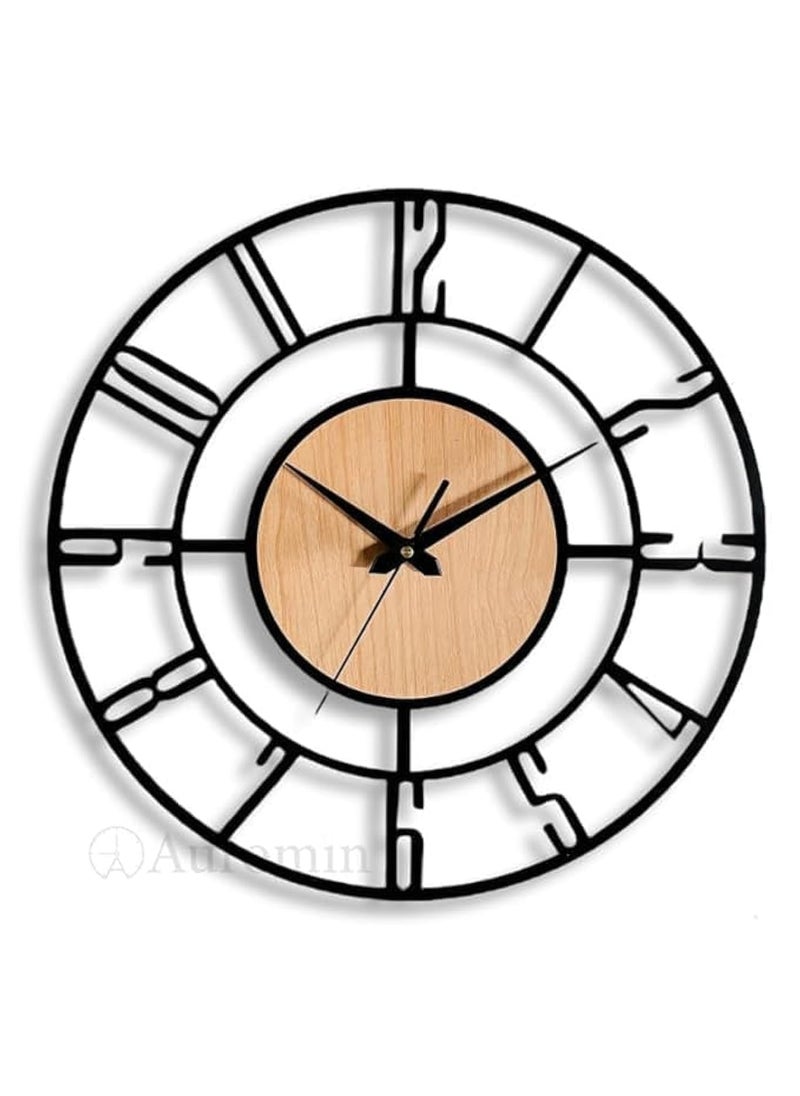 AUROMIN THE ART OF INGENUITY Analog Stylish Metal Wall Clock Living Room Office Kitchen Home and Hall Antique Fancy Big Size Modern Wall Watch Style 5 50 Cm Black Light Brown