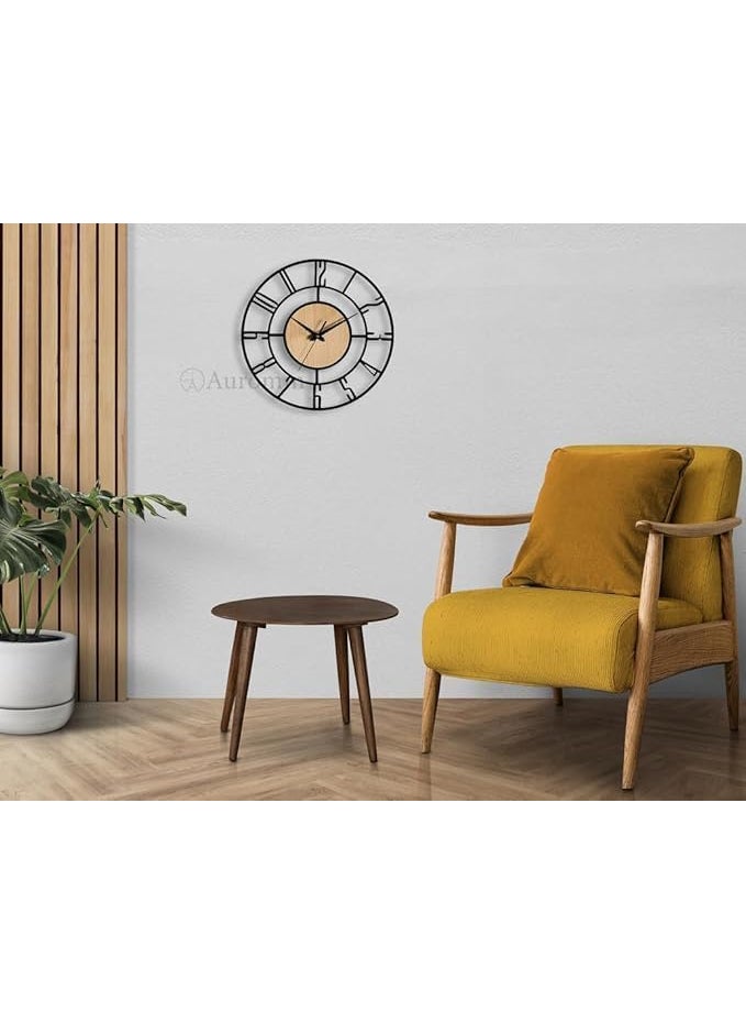 AUROMIN THE ART OF INGENUITY Analog Stylish Metal Wall Clock Living Room Office Kitchen Home and Hall Antique Fancy Big Size Modern Wall Watch Style 5 50 Cm Black Light Brown